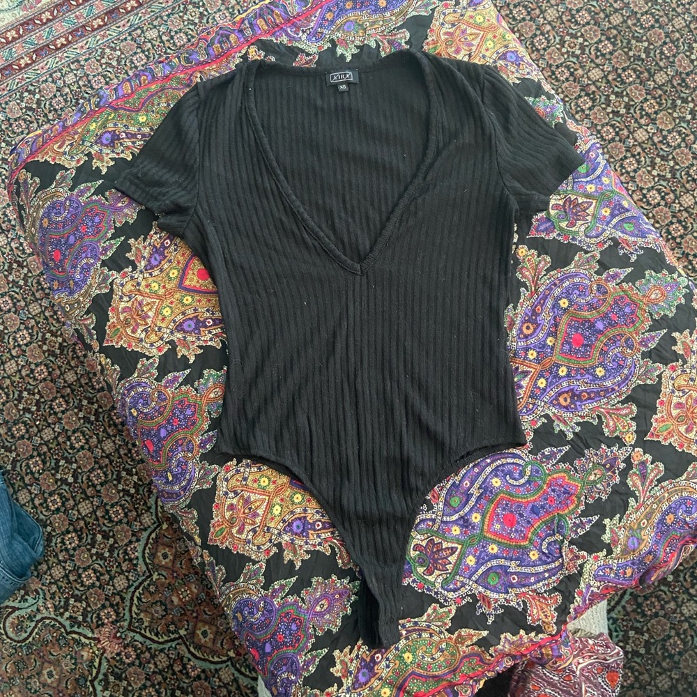 Deep V-Neck Lira Ribbed Bodysuit